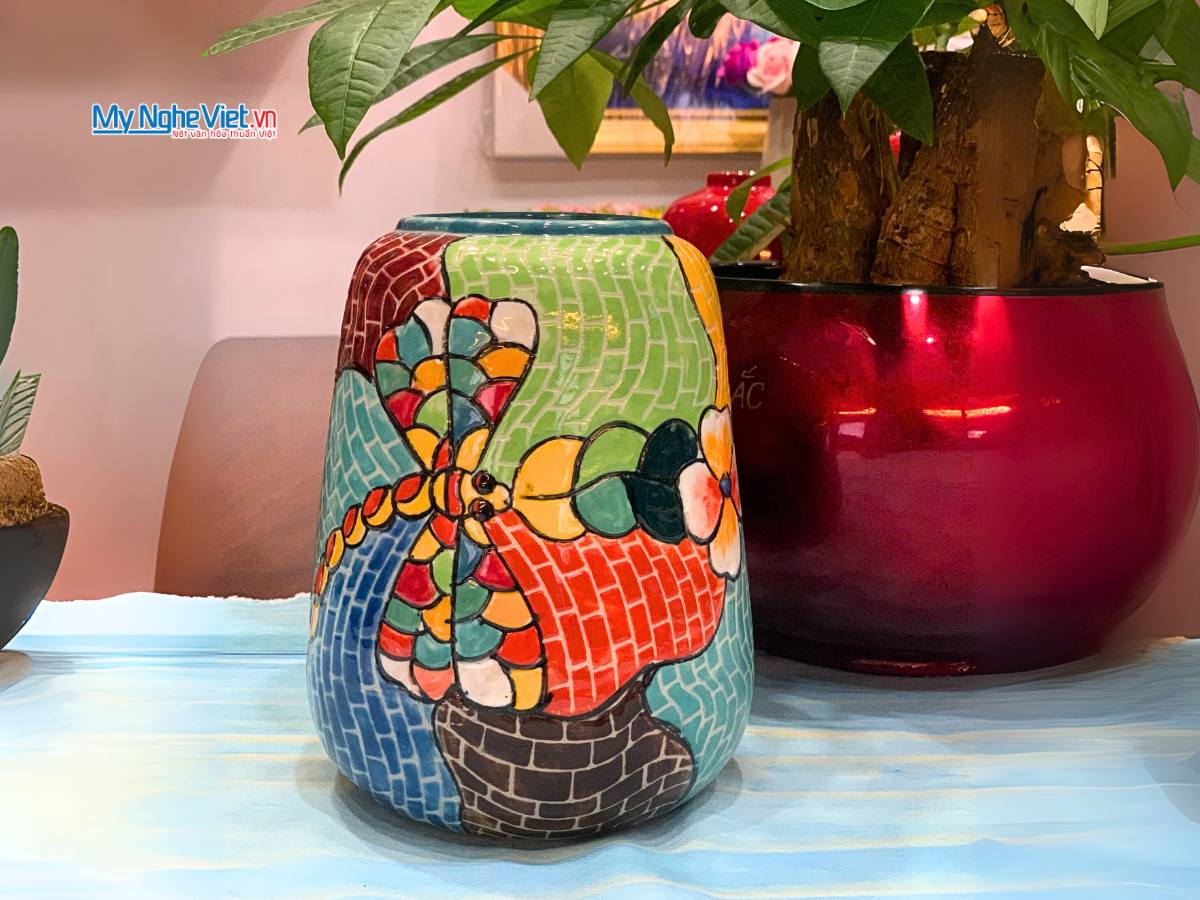 Lọ hoa đa sắc dáng đu đủ gốm Bát Tràng LHGH003