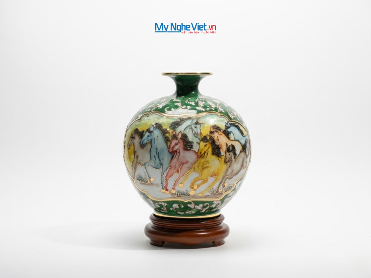 Bình Hút Tài Lộc Mã Đáo Thành Công Đắp Nổi H25cm MNV-VBT25