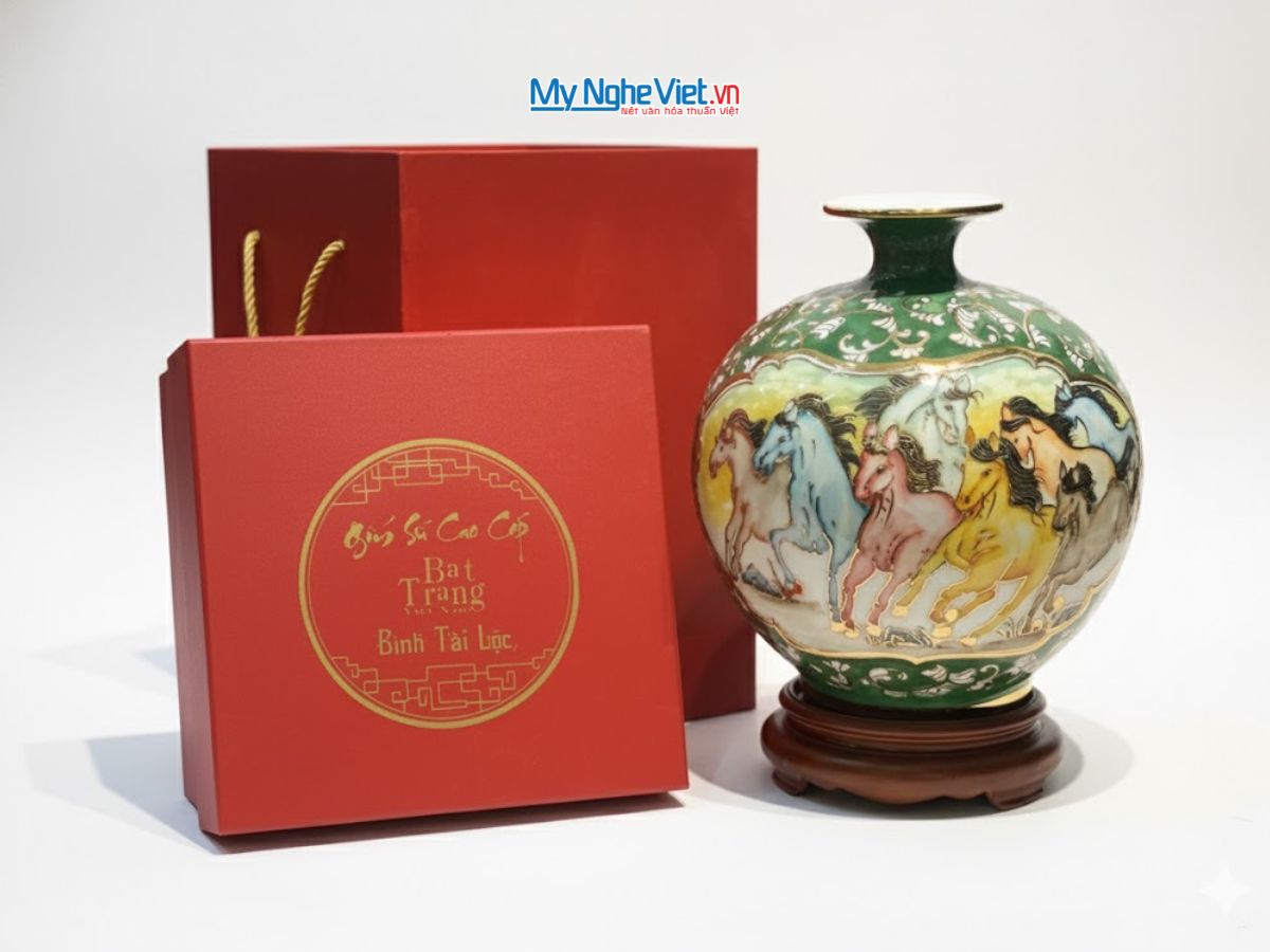 Bình Hút Tài Lộc Mã Đáo Thành Công Đắp Nổi H25cm MNV-VBT25