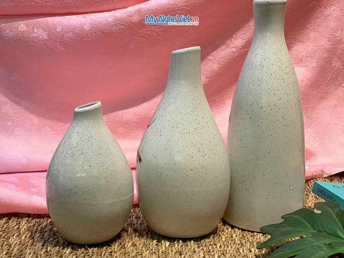 Bộ 3 lọ hoa gốm men tấm chim trúc Bát Tràng CBLHG035-1