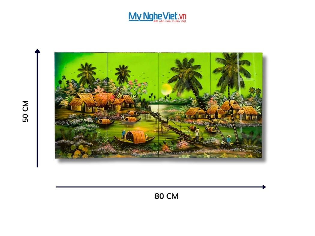 Bộ Tranh Sơn Mài Đồng Quê Nền Xanh Lá 30x60 MNV-TSM36-2
