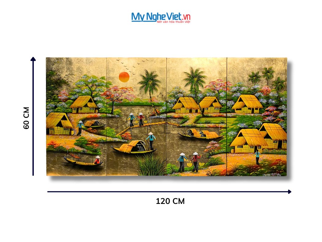 Bộ Tranh Sơn Mài Đồng Quê Dát Vàng 30x60 TSM363-4
