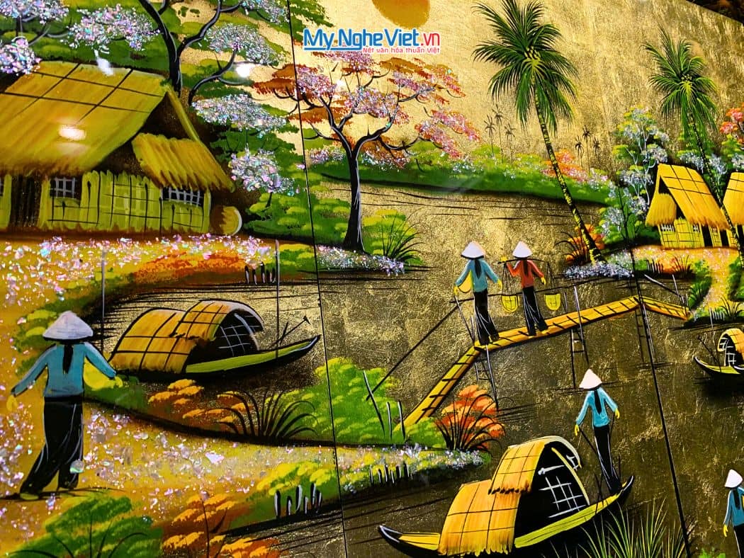 Bộ Tranh Sơn Mài Đồng Quê Dát Vàng 30x60 TSM363-4