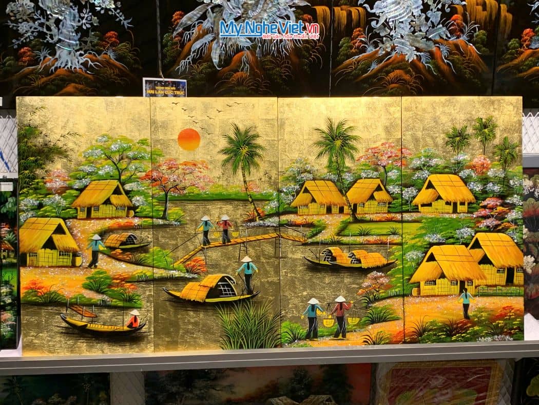 Bộ Tranh Sơn Mài Đồng Quê Dát Vàng 30x60 TSM363-4