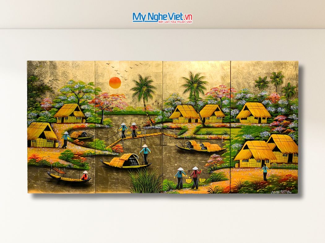 Bộ Tranh Sơn Mài Đồng Quê Dát Vàng 30x60 TSM363-4