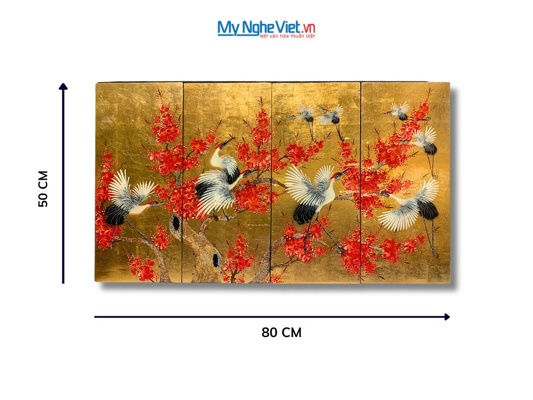 Bộ Tranh Sơn Mài Cò Đào Dát Vàng 20x50 TSM2510