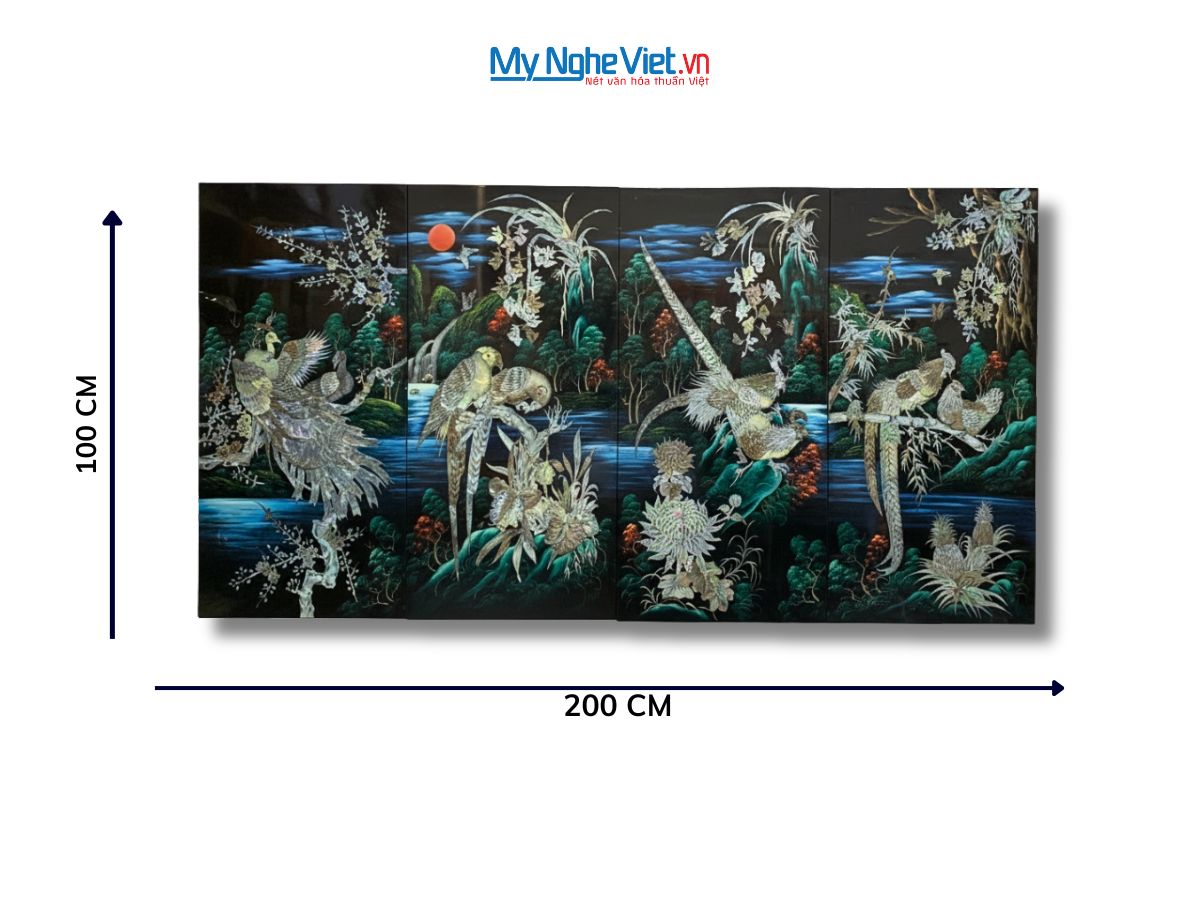 Tranh bộ sơn mài công gà chim két cẩn ốc TSM5106-1