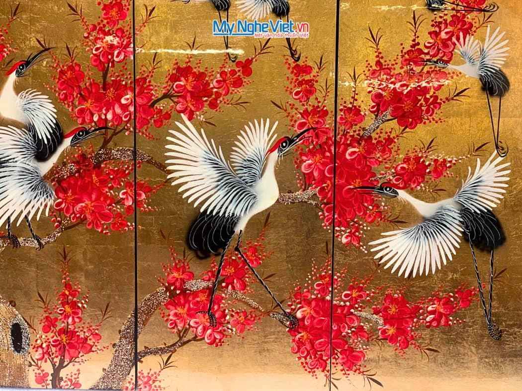 Bộ Tranh Sơn Mài Cò Đào Dát Vàng 20x50 TSM2510