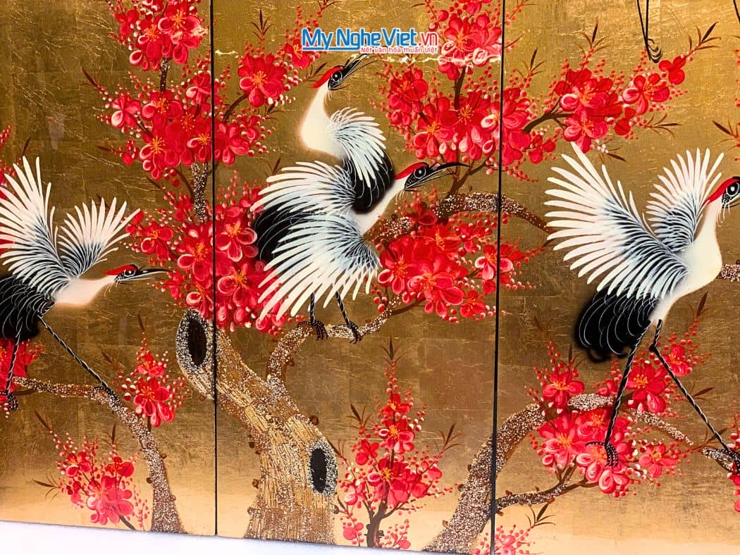Bộ Tranh Sơn Mài Cò Đào Dát Vàng 20x50 TSM2510