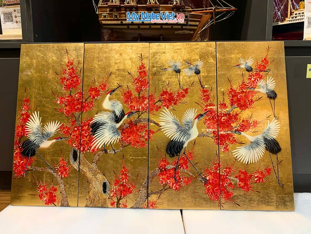 Bộ Tranh Sơn Mài Cò Đào Dát Vàng 20x50 TSM2510