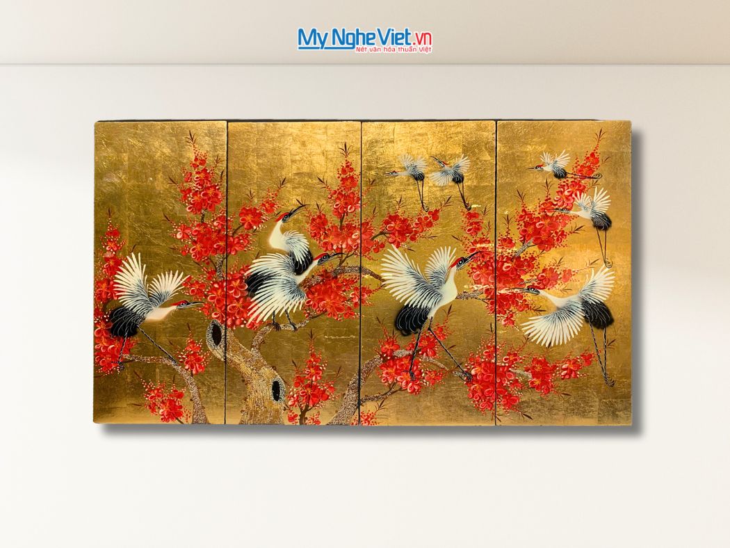 Bộ Tranh Sơn Mài Cò Đào Dát Vàng 20x50 TSM2510