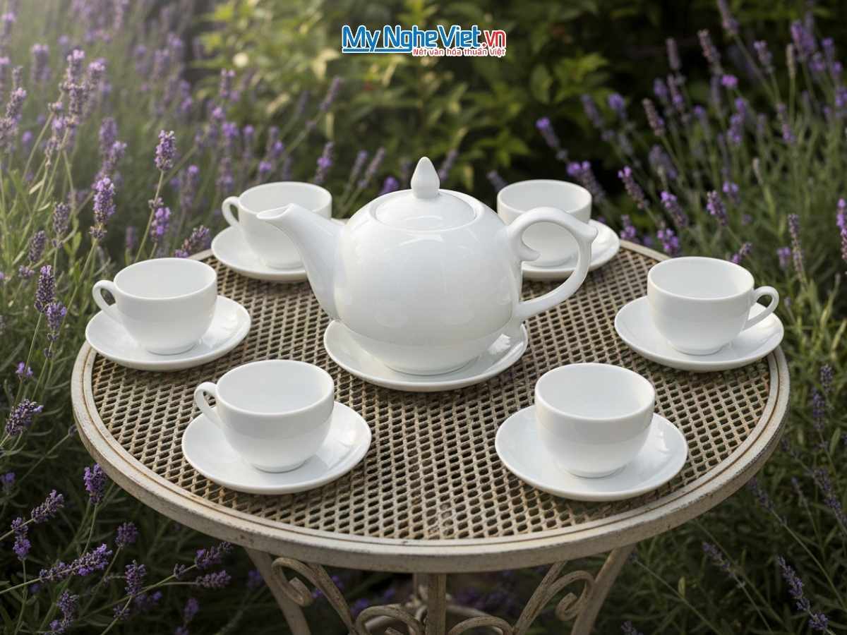 Bộ Bình Trà Dáng Bưởi Chóp Lửa Trắng Trơn BT001-2