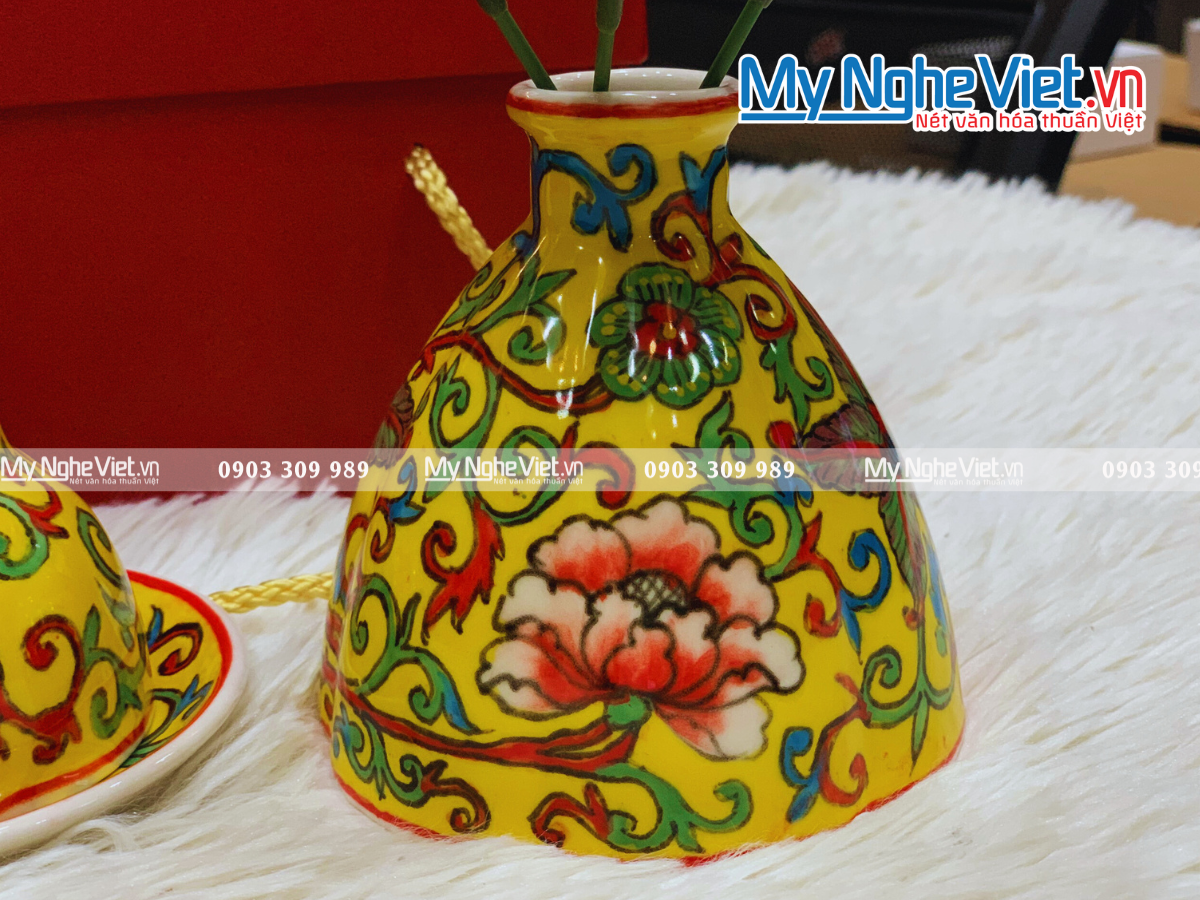 Combo quà tặng lọ hoa mini + bộ ly cappucino vẽ tay vàng+ hộp xilot MNV-HBT1223-2/3