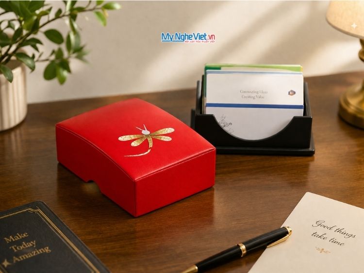 Hộp Name Card Sơn Mài Cẩn Trứng Chuồn Chuồn Màu Đỏ HDMB001