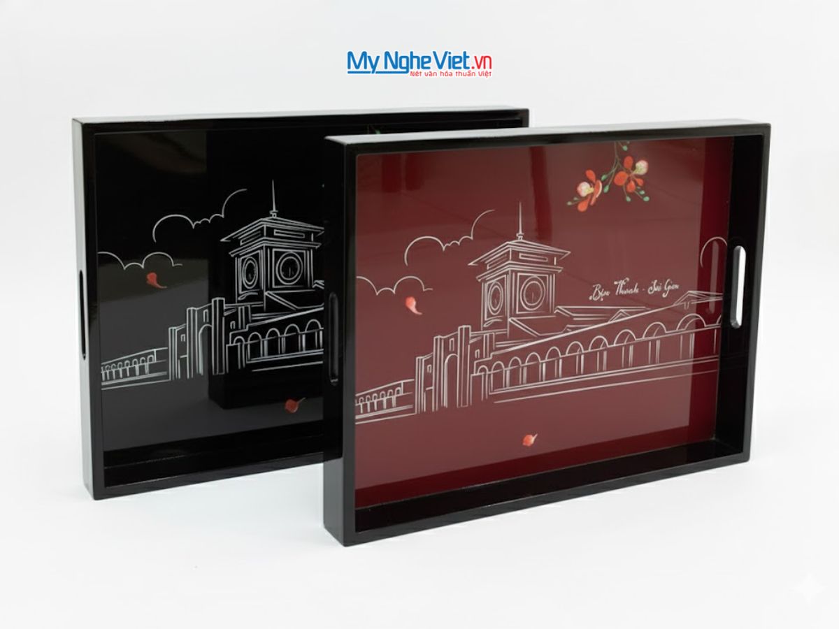 Khay sơn mài cao cấp Chợ Bến Thành - Lacquer Trays KSMHD01