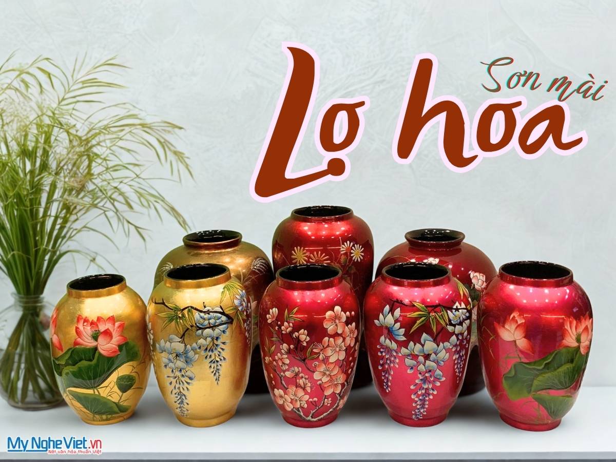 Lọ hoa sơn mài hoa đào đắp nổi phù điêu LHSMDH25-6.3