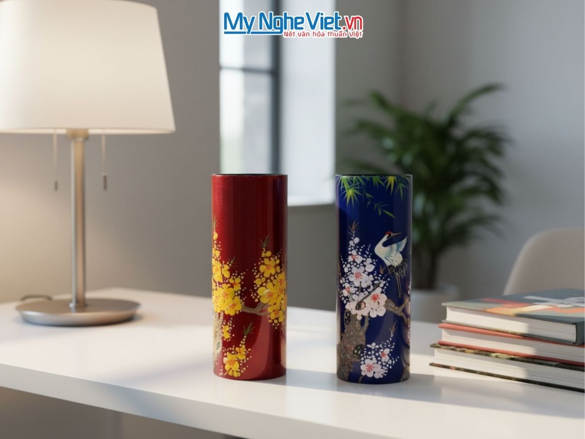 Lọ hoa Sơn mài dáng trụ đủ mẫu D11 X H30 LHSM30