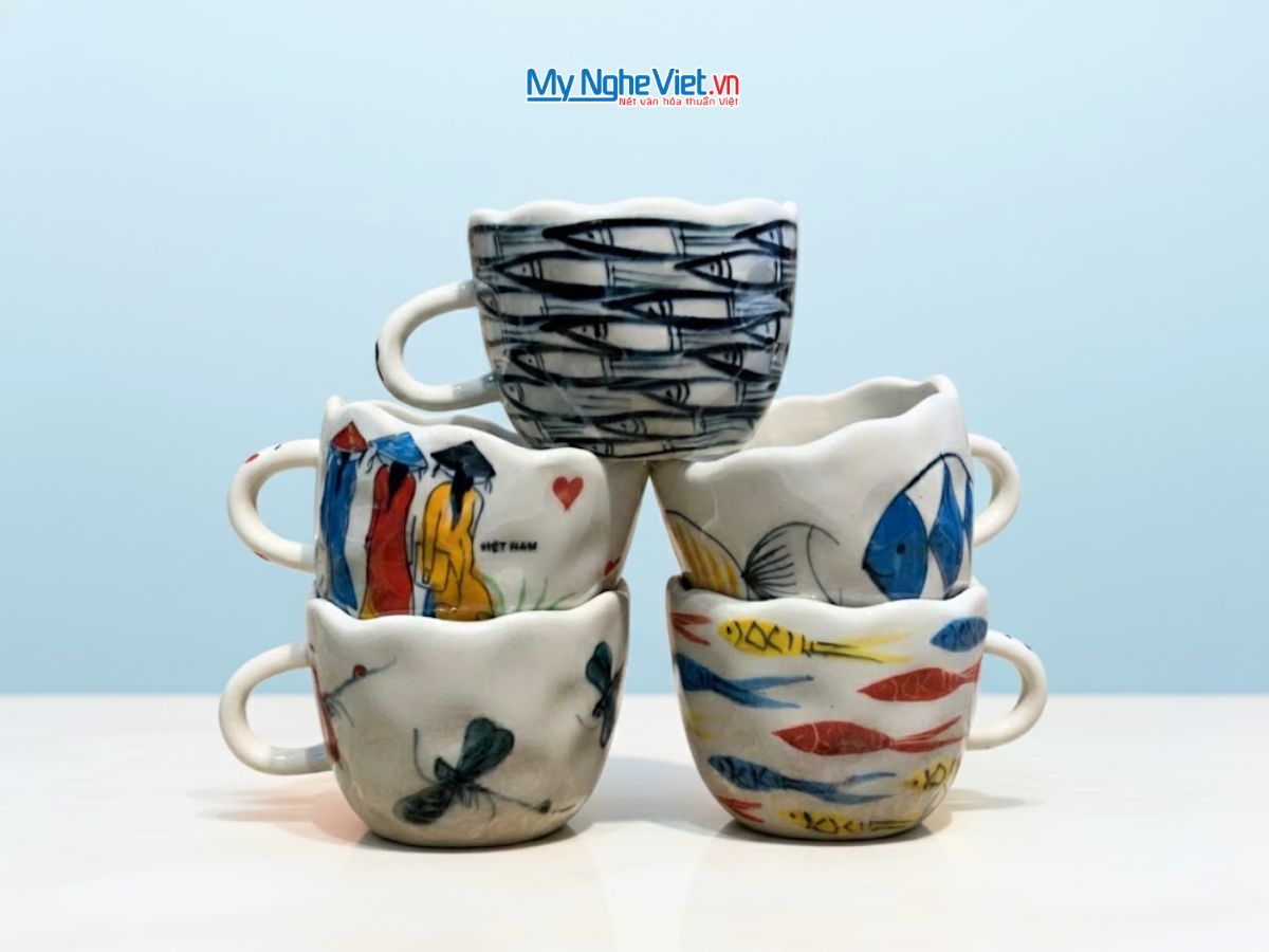 Ly sứ miệng lượn to vẽ hình cô gái nhiều mẫu LSH02