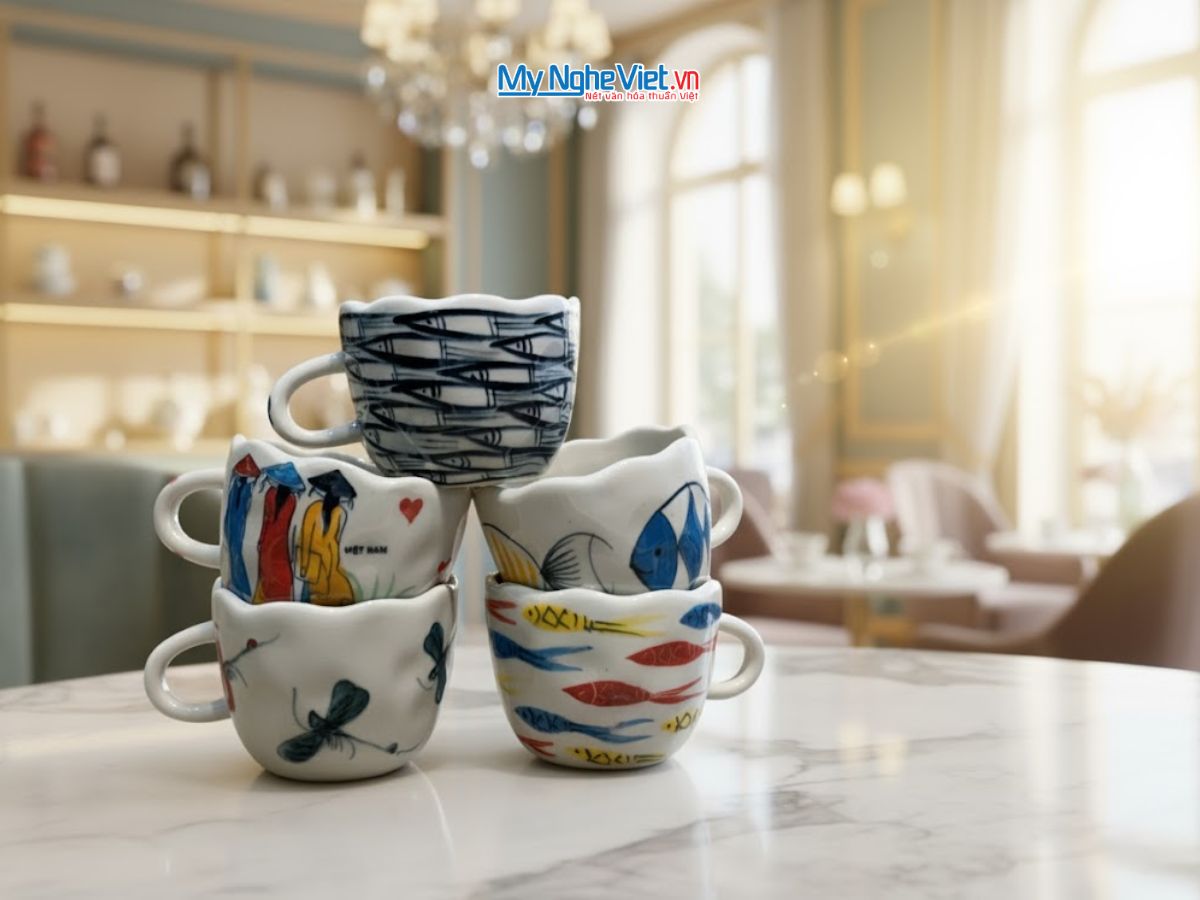 Ly sứ miệng lượn to vẽ hình cô gái nhiều mẫu LSH02