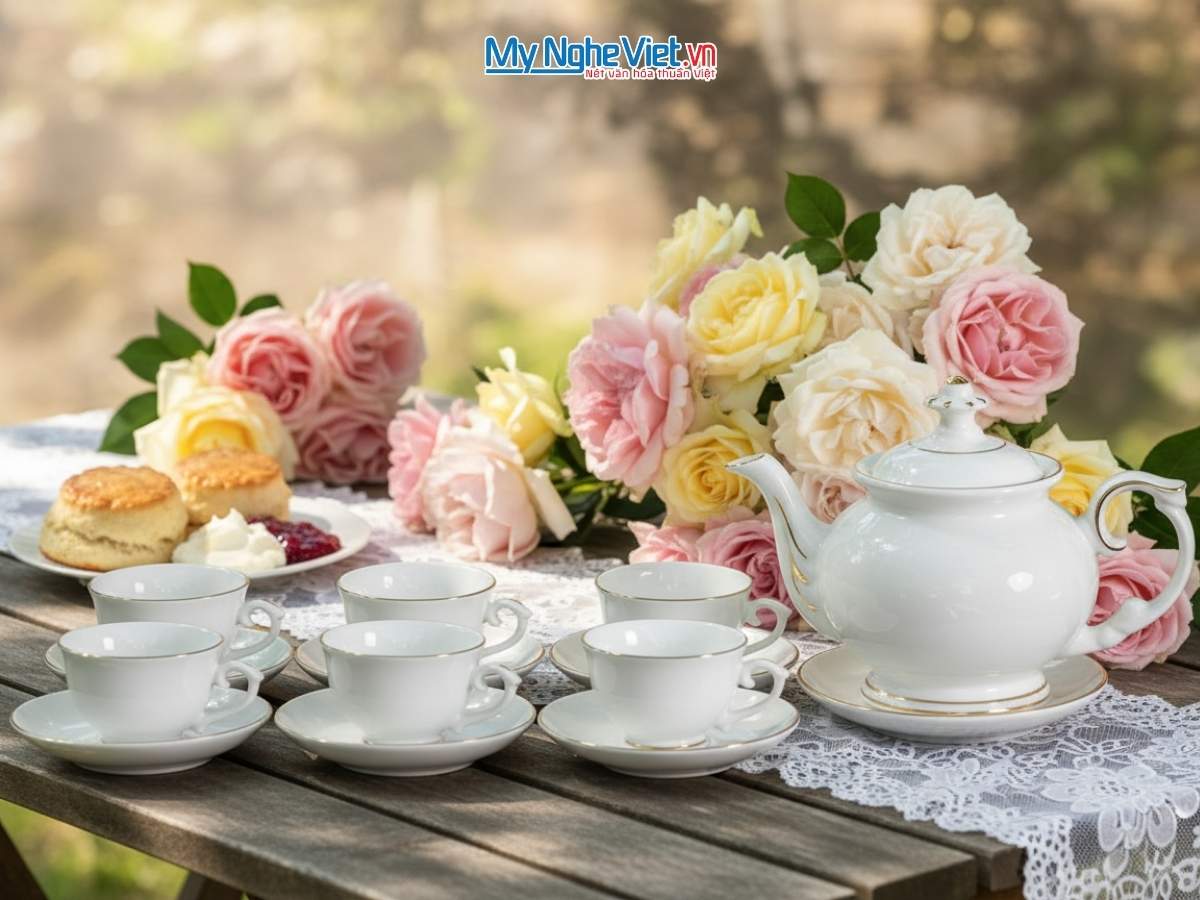 Bình Trà Cát Tường Men Trắng Viền Chỉ Vàng MNV-BT001-3-2