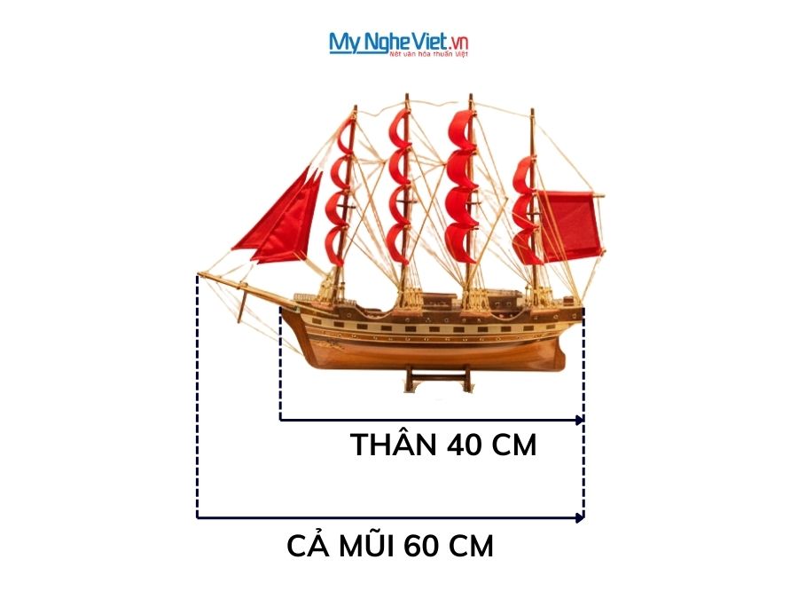 Tàu thuyền mô hình France 2 thân 40cm buồm đỏ MNV-TB026-3