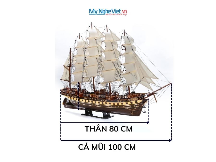 Mô hình thuyền buồm phong thủy France II gỗ đen (thân 80cm) MNV-TB02/1