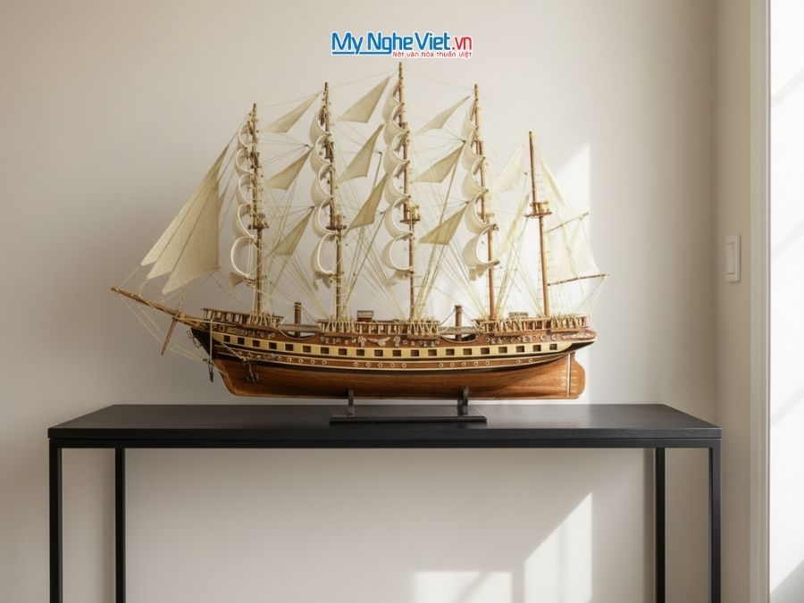 Mô Hình Thuyền Buồm France II Gỗ Đỏ Thân 1m2 MNV-TB18/12