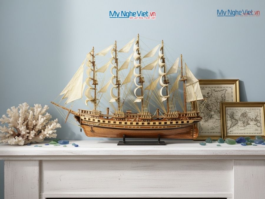 Mô Hình Thuyền Buồm France II Gỗ Đỏ Thân 1m2 MNV-TB18/12