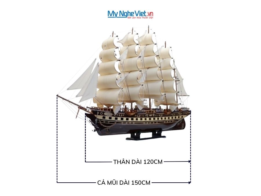 Mô hình tàu thuyền chở hàng France II gỗ đen (thân 1m2) MNV-TB18