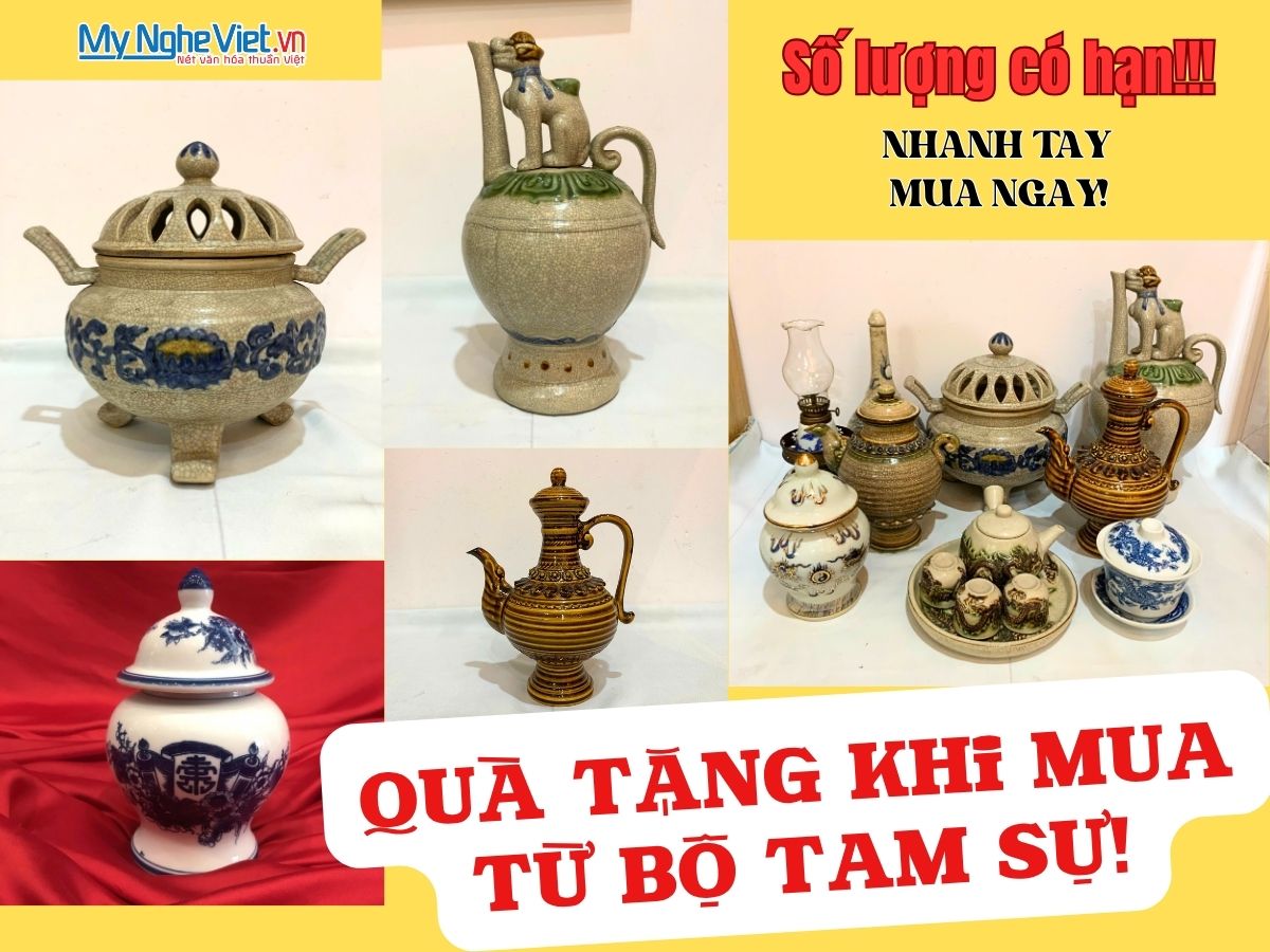 Bộ Đồ Thờ cúng Tam sự Đồng Vàng Cao Cấp Mới MNV-DD18/55