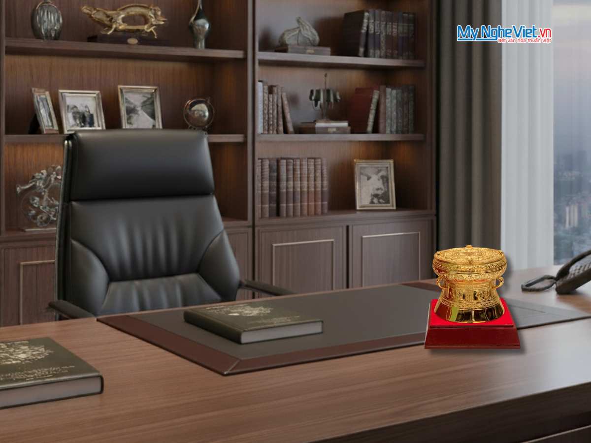 Trống đồng mạ vàng 24K D12cm - đúc mạ vàng DD28-12D