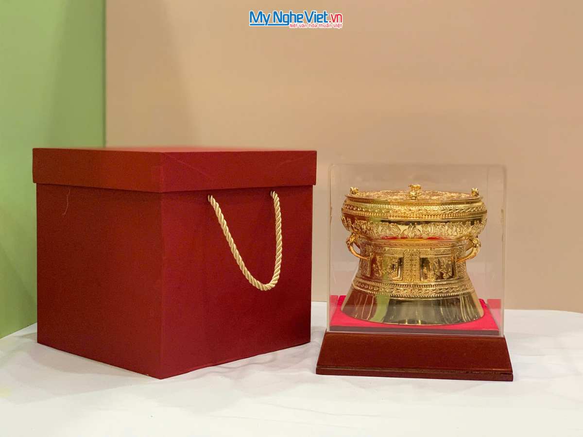 Trống đồng mạ vàng 24K D12cm - đúc mạ vàng DD28-12D