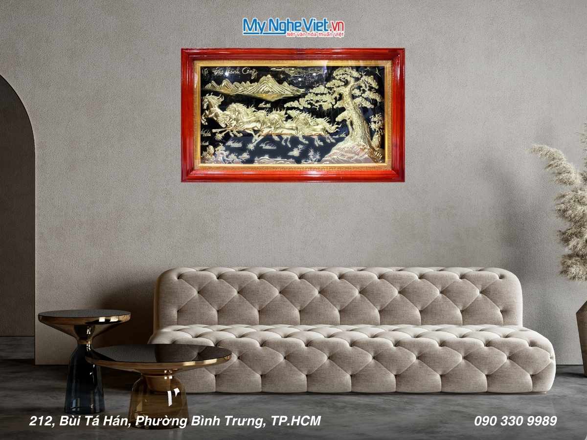 Tranh Đồng Mã Đáo Nền đen hướng sang trái 60x100 DD60100