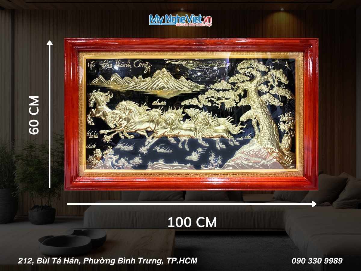 Tranh Đồng Mã Đáo Nền đen hướng sang trái 60x100 DD60100