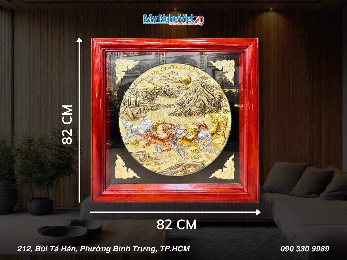 Tranh đồng mã đáo 82x82 đồng hun giả cổ DD8282/3