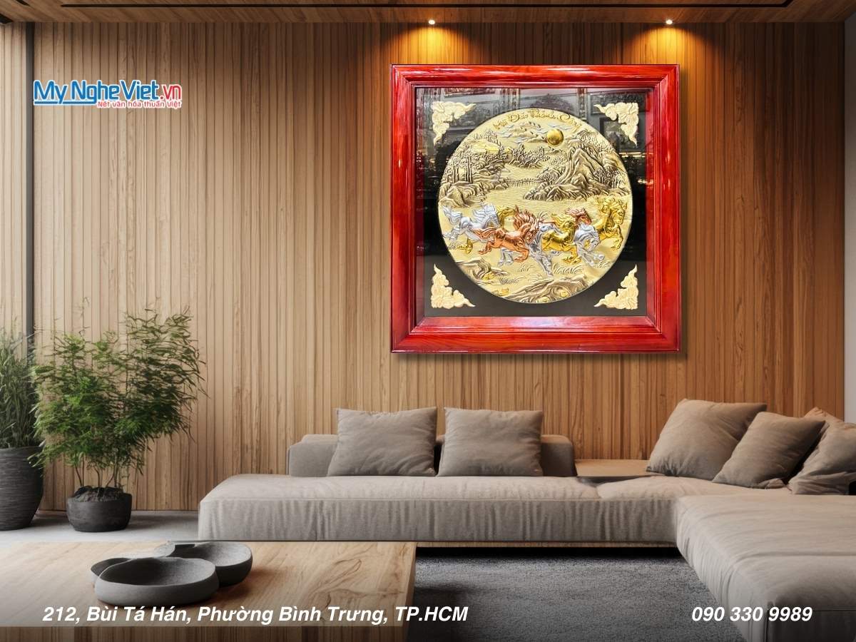 Tranh đồng mã đáo 82x82 đồng hun giả cổ DD8282/3