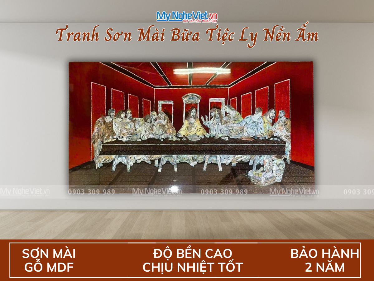Tranh sơn mài bữa tiệc ly nền ấm TSM5010