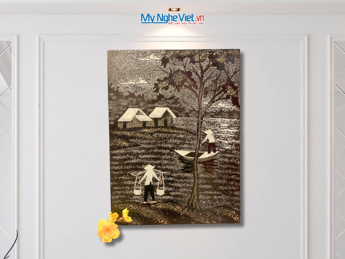 Tranh sơn mài đồng quê cẩn vỏ trứng TSM345.6