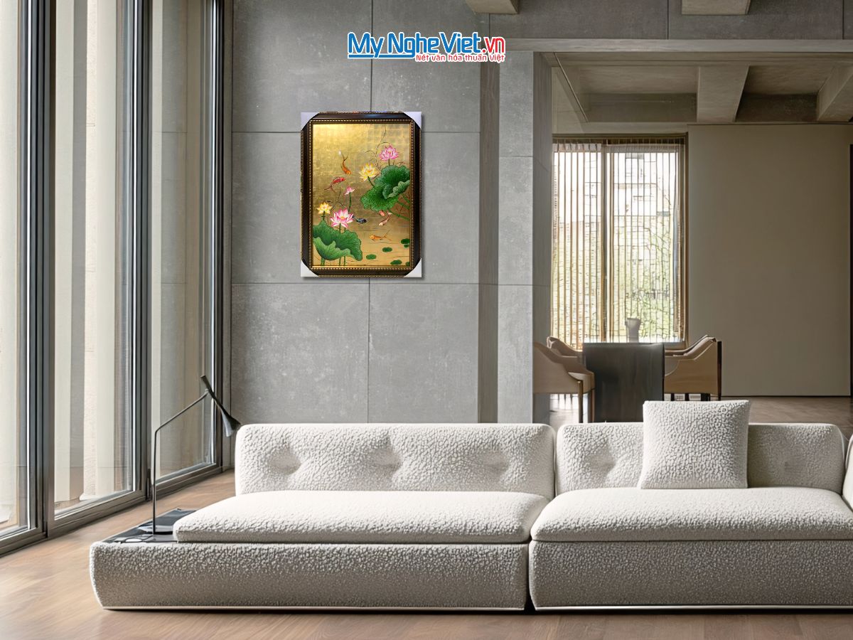 Tranh Sơn Mài Hoa Sen Dát Bạc Đắp Nổi TSM6090/2