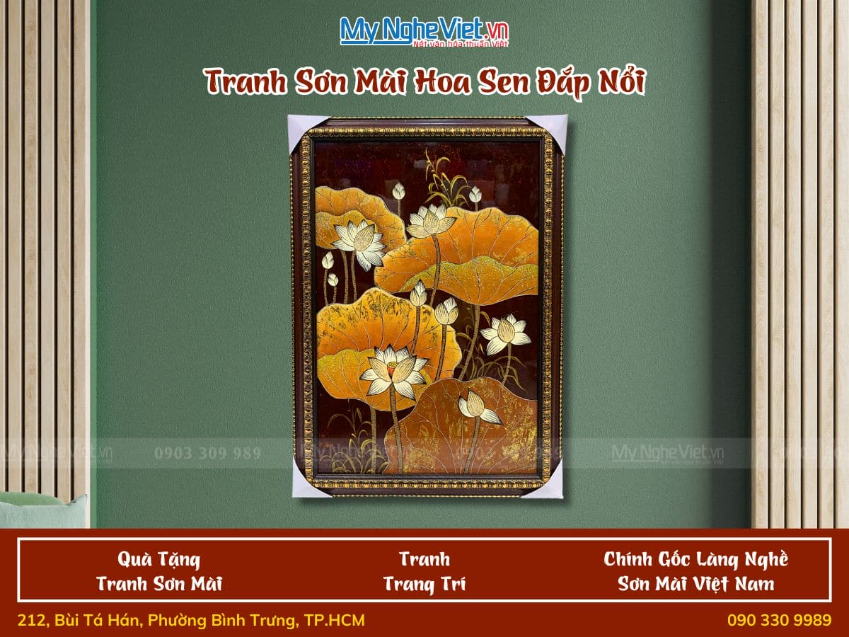 Tranh sơn mài hoa sen đắp nổi TSM571-1.9