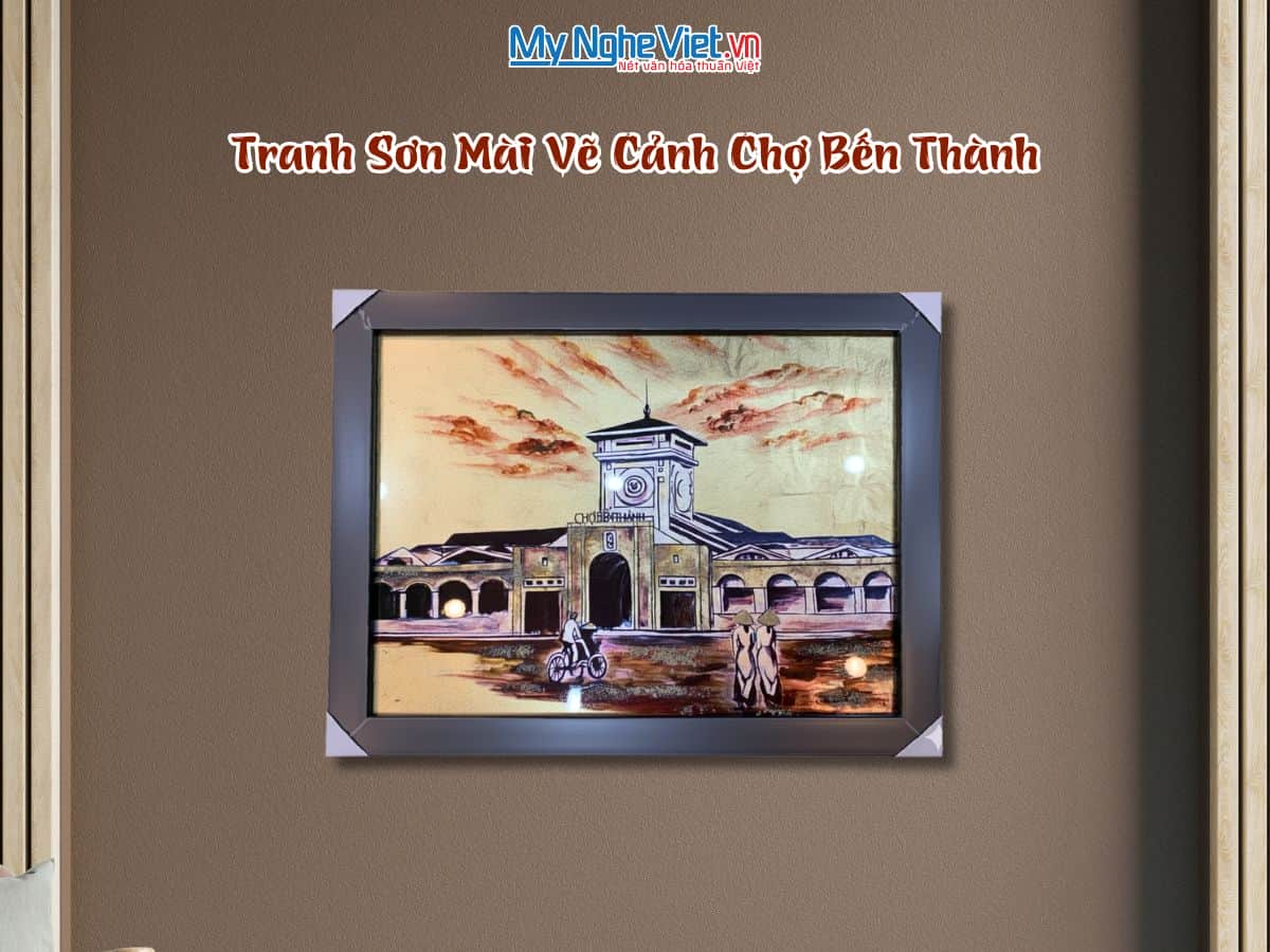 Tranh dát vàng vẽ chợ Bến Thành TSM3545-1.5