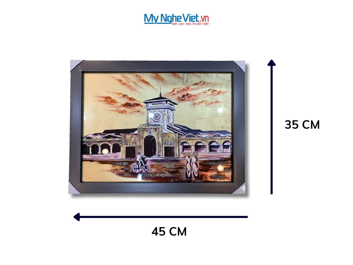 Tranh dát vàng vẽ chợ Bến Thành TSM3545-1.5