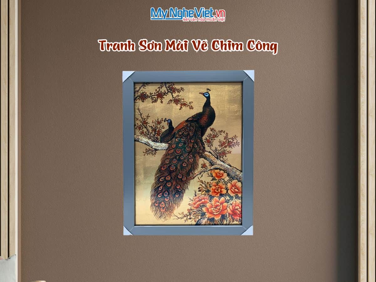 Tranh dát bạc vẽ chim công TSM3545-1