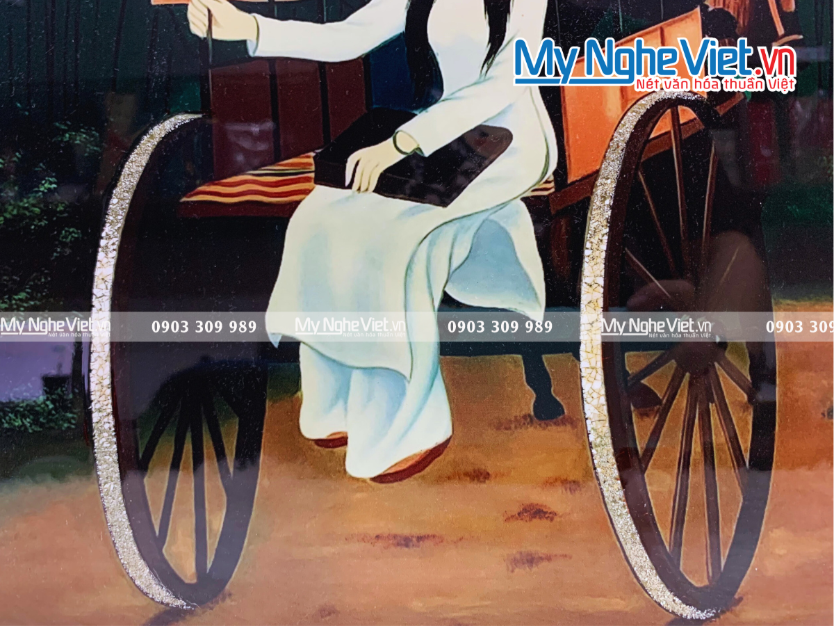 Tranh sơn mài cô gái ngồi xe ngựa 30x40 MNV-TSMHV34/19