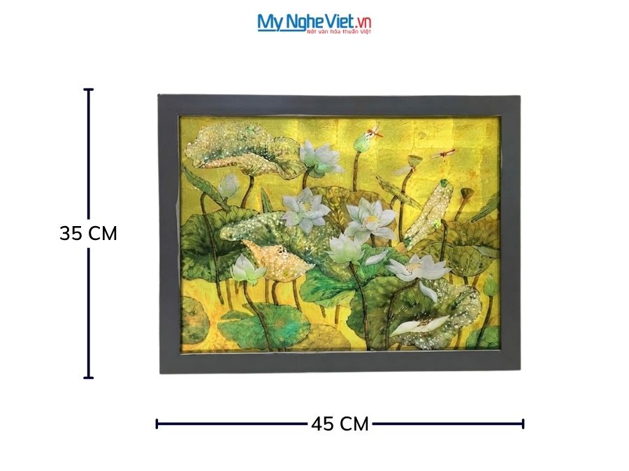 Tranh Sơn Mài Hoa Sen Dát Bạc Nền Vàng 35x45cm TBL34/17K3-10