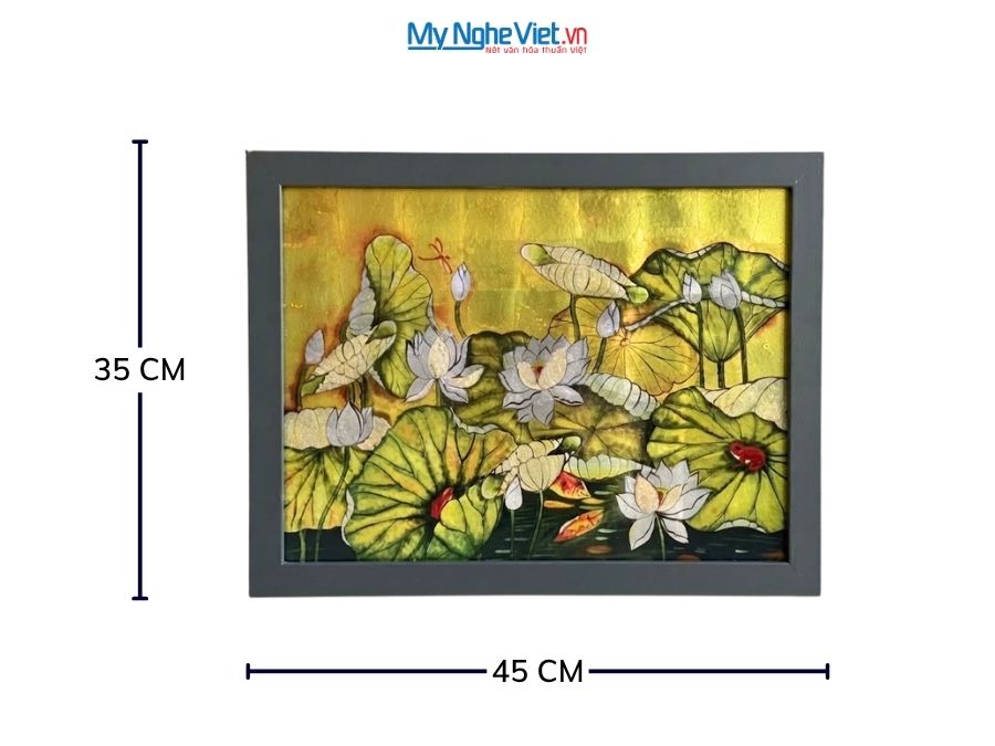 Tranh Sơn Mài Hoa Sen Dát Bạc Nền Vàng 35x45cm TBL34/17K3-4