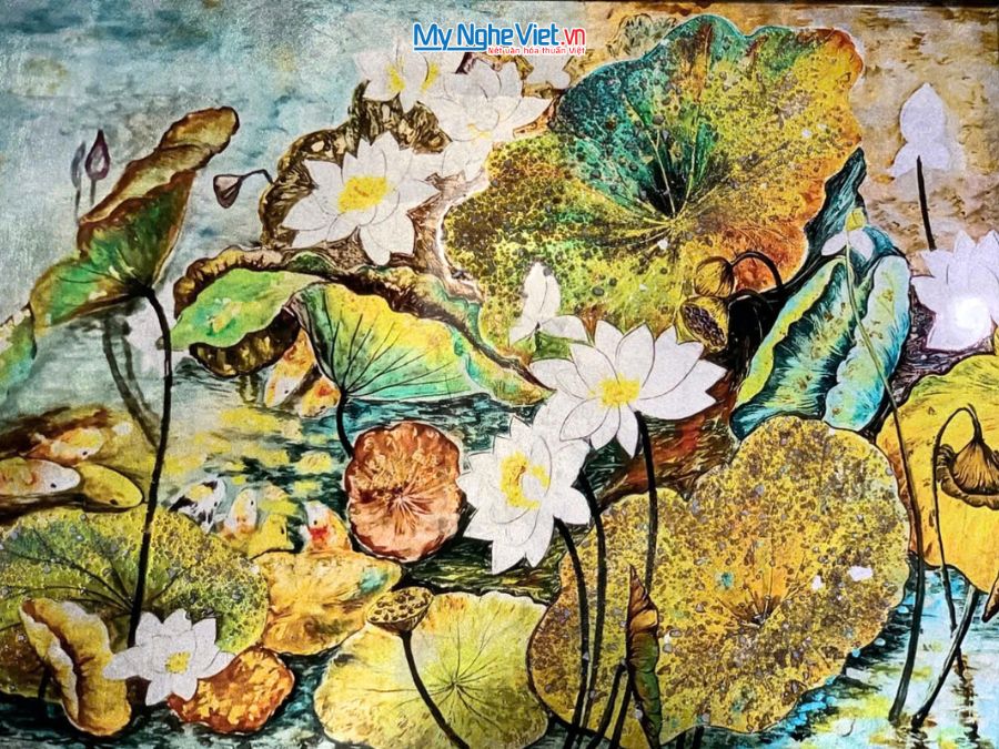 Tranh Sơn Mài Hoa Sen Dát Bạc 35x45cm TBL34/17K3-7