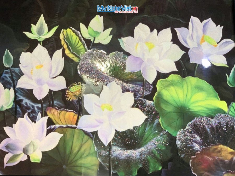 Tranh Sơn Mài Hoa Sen Dát Bạc Nền Đen 35x45cm TBL34/17K3-8