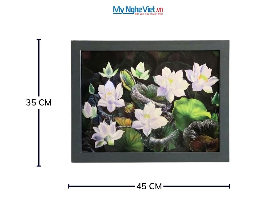 Tranh Sơn Mài Hoa Sen Dát Bạc Nền Đen 35x45cm TBL34/17K3-8