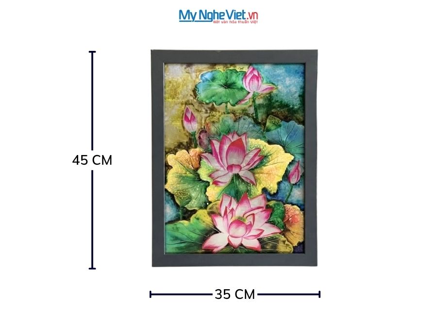 Tranh Sơn Mài Hoa Sen Dát Bạc Nền Xanh 35x45cm TSM3545-1.14